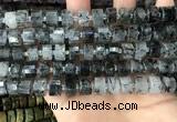 CRB2192 15.5 inches 10mm - 11mm faceted tyre black rutilated quartz beads