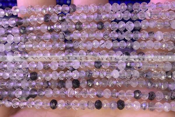 CRB2265 15.5 inches 3*4mm faceted rondelle black rutilated quartz beads