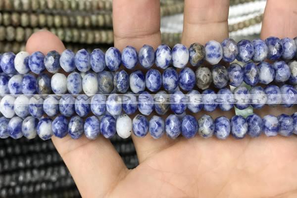 CRB4115 15.5 inches 5*8mm faceted rondelle blue spot stone beads