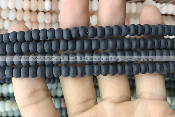 CRB5016 15.5 inches 4*6mm rondelle matte black agate beads wholesale