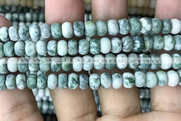 CRB5058 15.5 inches 5*8mm rondelle matte green spot stone beads