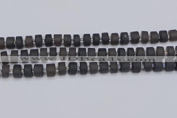 CRB513 15.5 inches 6*10mm tyre matte ice black obsidian beads