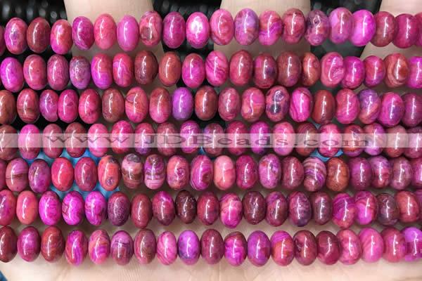 CRB5303 15.5 inches 4*6mm rondelle fuchsia crazy lace agate beads