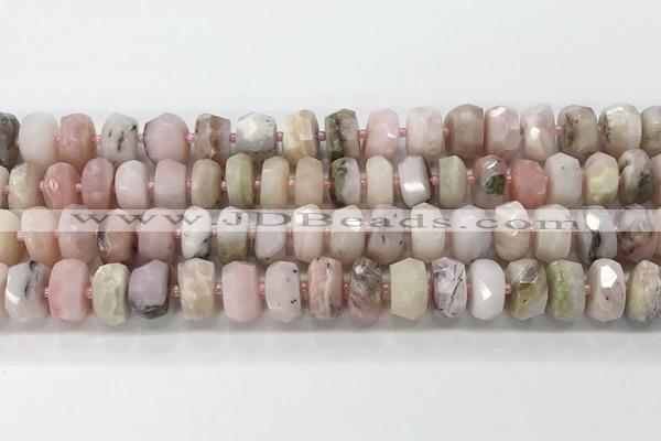 CRB5659 15.5 inches 7*11mm-9*13mm faceted rondelle pink opal beads wholesale