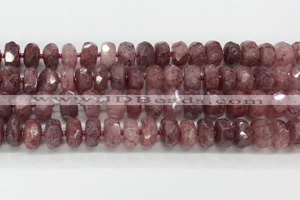 CRB5660 15.5 inches 7*11mm-9*13mm faceted rondelle strawberry quartzbeads wholesale