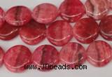 CRC23 15.5 inches 14mm flat round dyed rhodochrosite gemstone beads