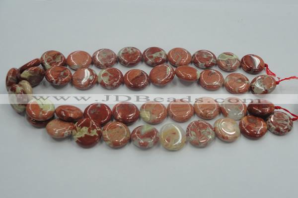 CRE08 16 inches 20mm flat round natural red jasper beads wholesale