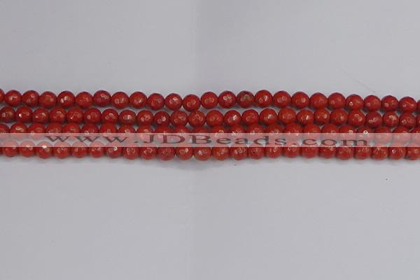 CRE338 15.5 inches 4mm faceted round red jasper beads