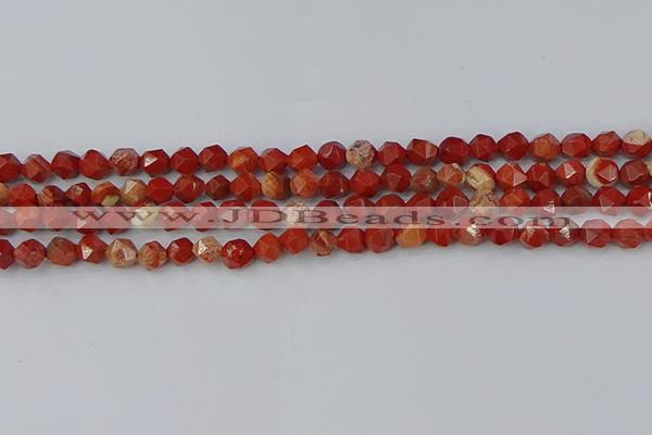 CRE345 15.5 inches 6mm faceted nuggets red jasper beads