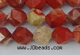 CRE347 15.5 inches 10mm faceted nuggets red jasper beads