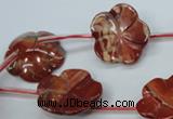 CRE62 15.5 inches 24mm carved flower red jasper beads wholesale