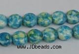 CRF116 15.5 inches 10mm flat round dyed rain flower stone beads