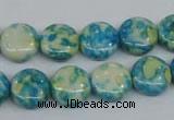 CRF117 15.5 inches 12mm flat round dyed rain flower stone beads