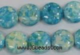 CRF119 15.5 inches 16mm flat round dyed rain flower stone beads