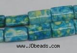 CRF138 15.5 inches 10*15mm flat tube dyed rain flower stone beads