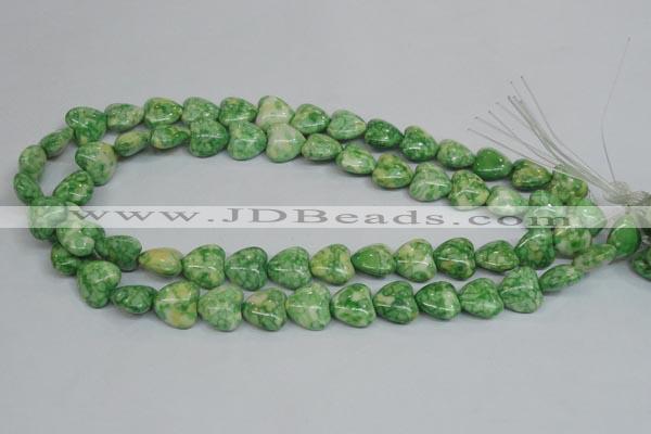 CRF212 15.5 inches 14*14mm heart dyed rain flower stone beads