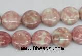 CRF257 15.5 inches 14mm flat round dyed rain flower stone beads