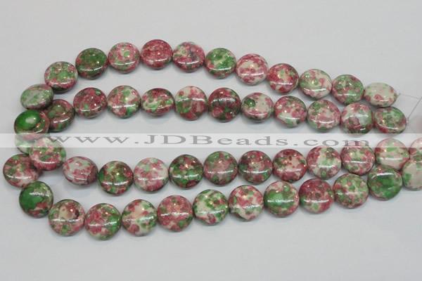 CRF32 15.5 inches 16mm flat round dyed rain flower stone beads