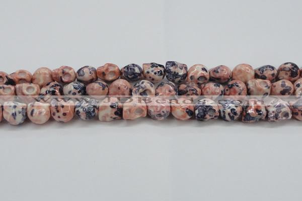 CRF359 15.5 inches 11*12mm skull dyed rain flower stone beads