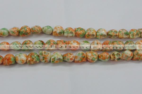 CRF362 15.5 inches 11*12mm skull dyed rain flower stone beads