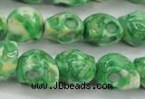 CRF371 15.5 inches 11*12mm skull dyed rain flower stone beads