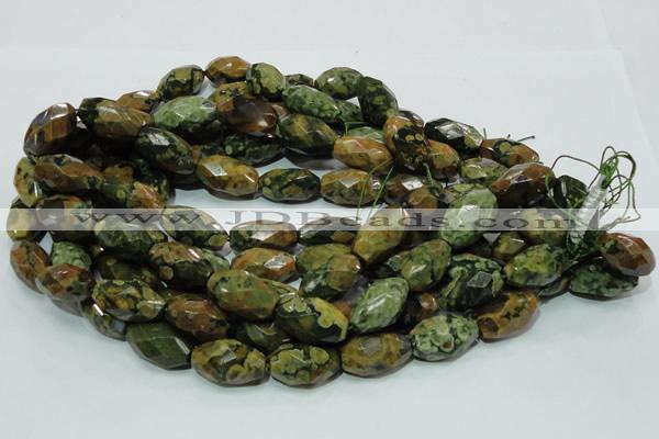 CRH69 15.5 inches 15*25mm faceted rice rhyolite beads wholesale