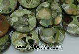 CRH87 15.5 inches 20mm faceted flat round rhyolite beads wholesale