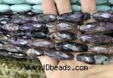 CRI114 15.5 inches 10*30mm faceted rice charoite gemstone beads