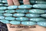 CRI120 15.5 inches 10*30mm faceted rice amazonite gemstone beads