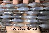 CRI125 15.5 inches 10*30mm faceted rice grey agate gemstone beads