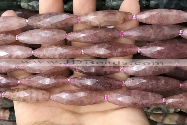 CRI138 15.5 inches 10*30mm faceted rice strawberry quartz beads