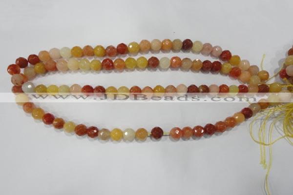 CRJ402 15.5 inches 8mm faceted round red & yellow jade beads