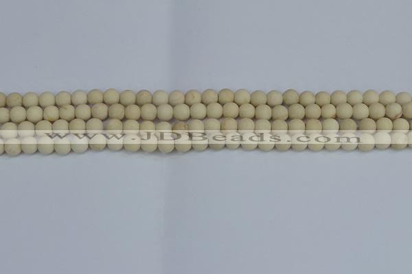 CRJ610 15.5 inches 4mm round matte white fossil jasper beads