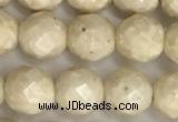 CRJ627 15.5 inches 6mm faceted round white fossil jasper beads