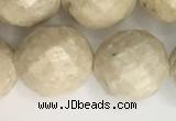 CRJ630 15.5 inches 12mm faceted round white fossil jasper beads