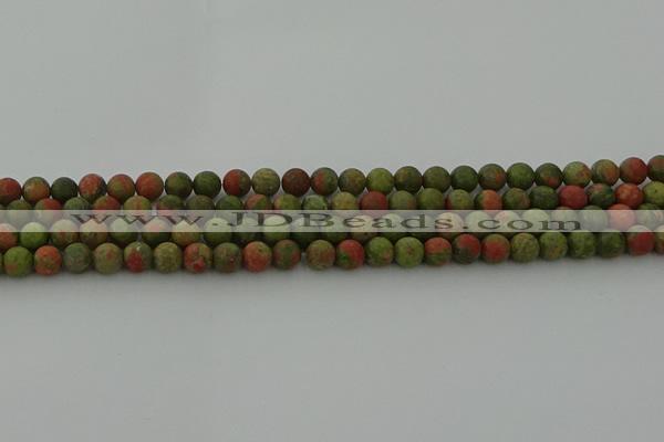 CRO1061 15.5 inches 6mm round matte unakite beads wholesale