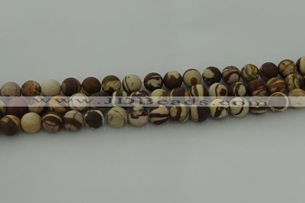 CRO1073 15.5 inches 10mm round matte brown zebra jasper beads