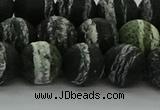 CRO1124 15.5 inches 12mm round matte green silver line jasper beads