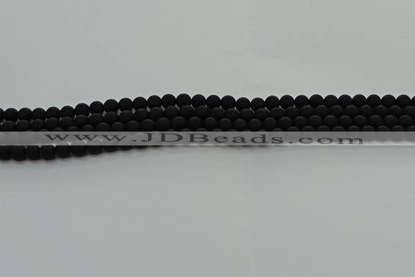 CRO1130 15.5 inches 4mm round matte black agate gemstone beads