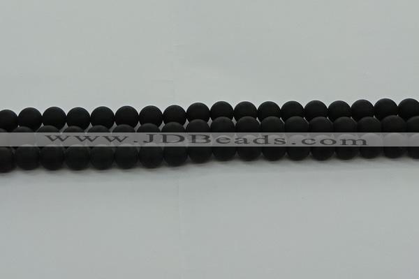 CRO1132 15.5 inches 8mm round matte black agate gemstone beads