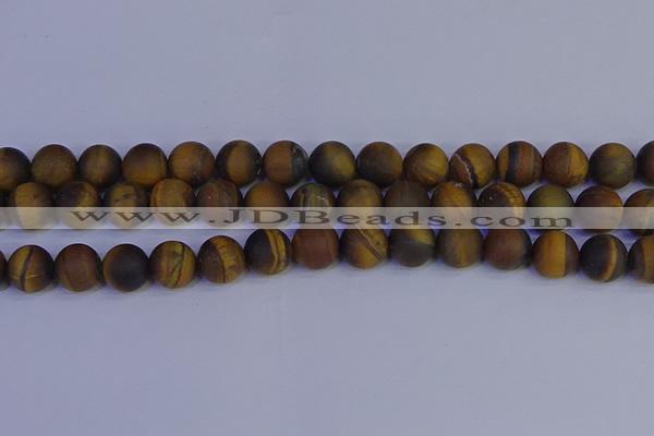 CRO965 15.5 inches 14mm round matte yellow tiger eye beads wholesale