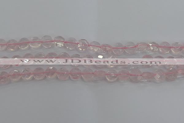 CRQ137 15.5 inches 10mm faceted coin natural rose quartz beads