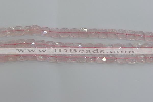 CRQ154 15.5 inches 10mm faceted square natural rose quartz beads