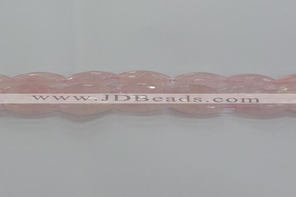 CRQ195 15.5 inches 10*30mm faceted rice natural rose quartz beads