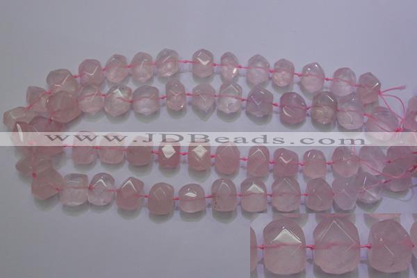 CRQ274 10*13mm – 15*17mm faceted nuggets rose quartz beads