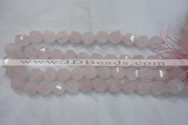 CRQ305 15 inches 16mm faceted nuggets rose quartz beads