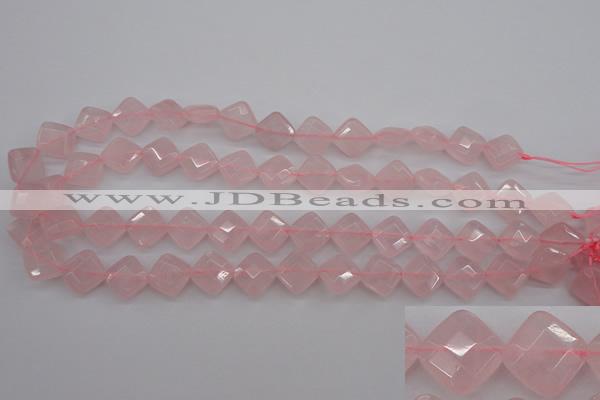 CRQ370 15.5 inches 12*12mm faceted diamond rose quartz beads