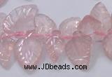 CRQ385 15.5 inches 15*18mm - 15*25mm carved leaf rose quartz beads