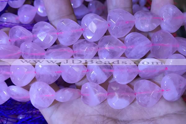 CRQ435 15.5 inches 16*16mm faceted heart rose quartz beads wholesale