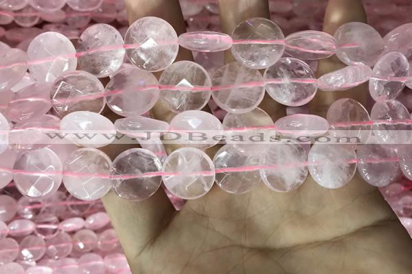 CRQ553 15.5 inches 14mm faceted coin rose quartz beads wholesale